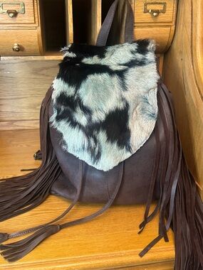 American Darling Brown Leather Western Backpack with Hair on Hyde Trim